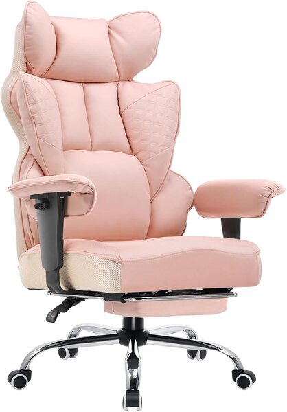 Sedia da ufficio ergonomica - Sedia da lavoro confortevole - Adatta a lunghe sessioni di lavoro - Supporto lombare integrato - Profondità della seduta: 50 cm - Colore: rosa corallo
