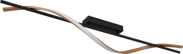 Plafoniera LED, metallo, nero opaco, effetto legno, L 115 cm