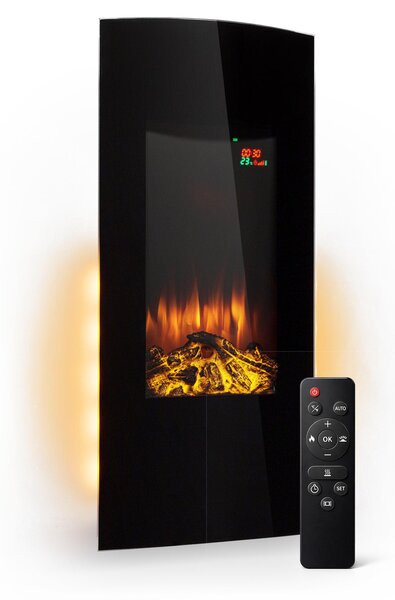 Klarstein Camino Elettrico, Caminetto Elettrico 2000 W, Camino Finto a Riscaldamento Elettrico a Basso Consumo, Fuoco Finto LED, Spazio per Legna, Termocamino con Telecomando, Termostato e Timer