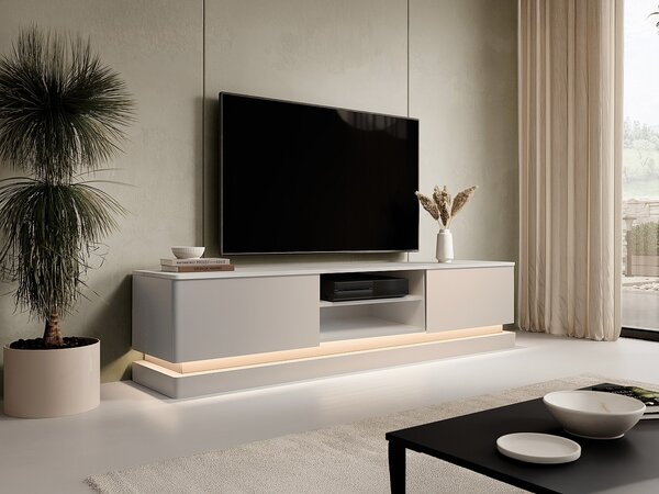 Mobile TV 2 cassetti e 2 nicchie con LED in MDF Beige ed effetto Marmo bianco - DEVIKA di Pascal MORABITO