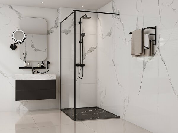 Piatto per doccia da posare o da incasso 140x90cm Resina SMC Bianco marmorizzato - LYROSA