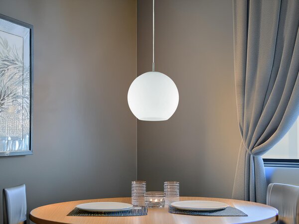 Luce a sospensione LED rotonda dimmerabile Ø30cm in vetro opalino bianco Luce a sospensione per sala da pranzo