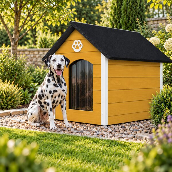 Cuccia per cani QLS, dimensioni XL (104x74 cm), isolata, in legno, per uso esterno, colore miele-bianco, modello 9072
