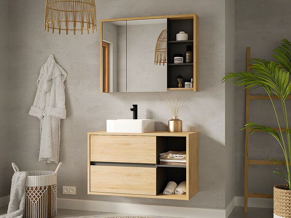 Armadietto a muro da bagno 100 cm Colore Naturale - PURNAL