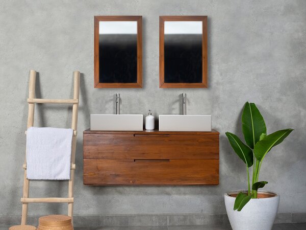 Mobili per bagno sospeso con lavabo doppio 2 cassetti 115 cm in Teak scuro - BIMBING