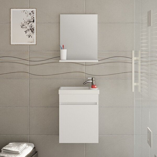 Kamalu specchio con mensola 40 cm colore bianco opaco | lac-polis-40-b