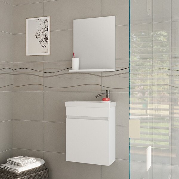 Kamalu specchio con mensola 40 cm colore bianco opaco | lac-polis-40-b