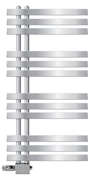 Radiatore da bagno LuxeBath Design, 500x1000 mm, cromo, set di collegamento termostatico universale ad angolo e passante, senza elemento riscaldante