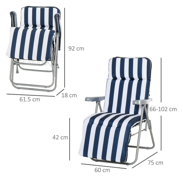 Outsunny lettino prendisole Sdraia da Giardino da terrazzo pieghevole arredamento giardino Reclinabili  a Righe con Braccioli, bianco e blu