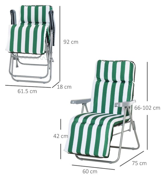 Outsunny Sdraia da Giardino lettino prendisole da terrazzo pieghevole arredamento giardino da giardino Braccioli Reclinabili, bianco e verde|Aosom