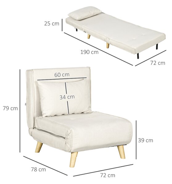 HOMCOM Poltrona Letto 2 in 1 con Schienale Regolabile e Cuscino, in Tessuto Effetto Lino, 71.75x78.1x78.7 cm