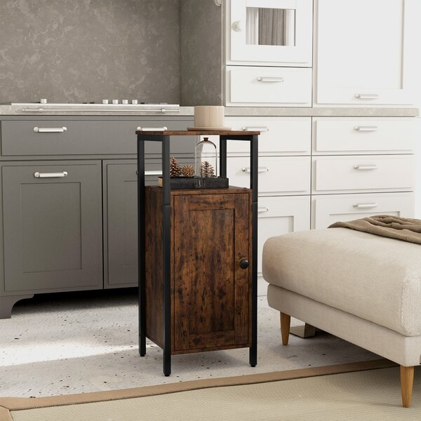 HOMCOM Comodino Industriale con 2 Ripiani e Scaffale Interno Regolabile, in Legno e Acciaio, 34x30x80 cm, Marrone