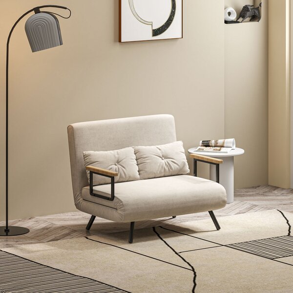 HOMCOM Divano Letto 3 in 1 in Tessuto Effetto Velluto con Schienale Regolabile e 2 Cuscini, 102x73x81 cm, Bianco Crema | Aosom Italy
