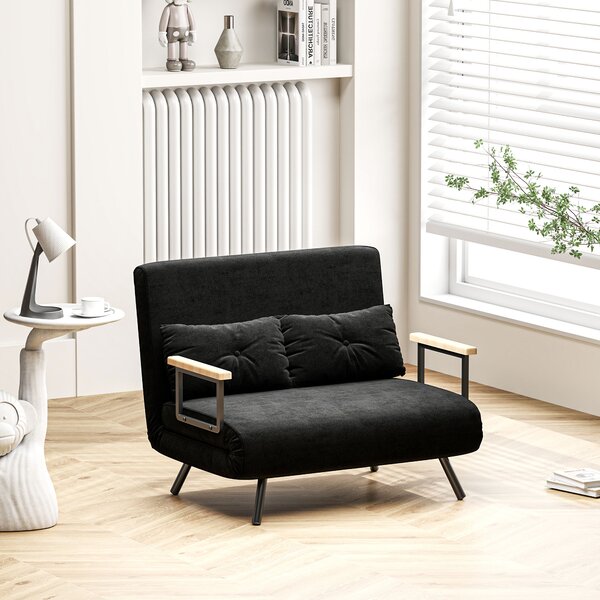 HOMCOM Divano Letto 3 in 1 in Tessuto Effetto Velluto con Schienale Regolabile e 2 Cuscini, 102x73x81 cm, Nero