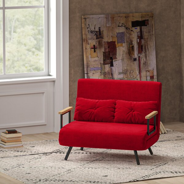 HOMCOM Divano Letto 4 in 1 in Tessuto Effetto Velluto con Schienale Regolabile e 2 Cuscini, 102x73x81 cm, Rosso