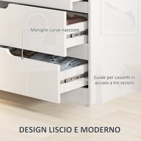 HOMCOM Cassettiera 4 Cassetti Moderna e Minimal in Legno, 60x40x85 cm, Bianco Lucido