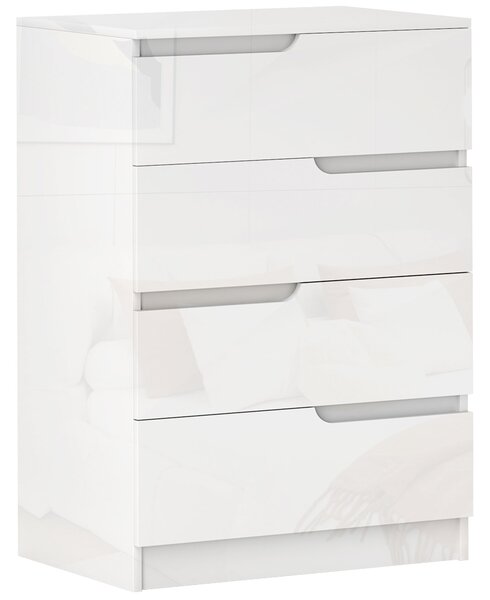 HOMCOM Cassettiera 4 Cassetti Moderna e Minimal in Legno, 60x40x85 cm, Bianco Lucido