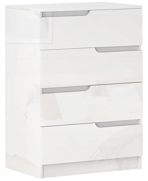HOMCOM Cassettiera 4 Cassetti Moderna e Minimal in Legno, 60x40x85 cm, Bianco Lucido