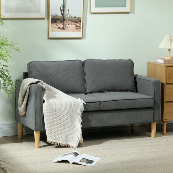 HOMCOM Divano 2 Posti con Spazio Contenitore e 2 Cuscini, in Tessuto Effetto Velluto e Legno, 140x63x79 cm, Grigio