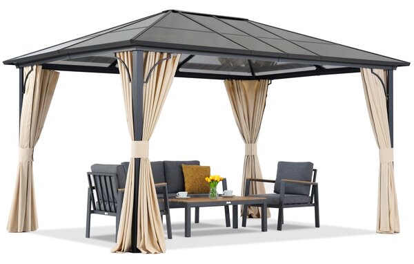 Gazebo moderno da giardino Santiago 3x3,6m con tende Garden Point beige