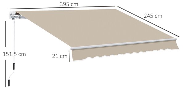 Outsunny Tenda da Sole a bracci retraibili per Esterno con Avvolgibile a Manovella in Metallo e Alluminio, 395x245cm, Beige | Aosom Italy