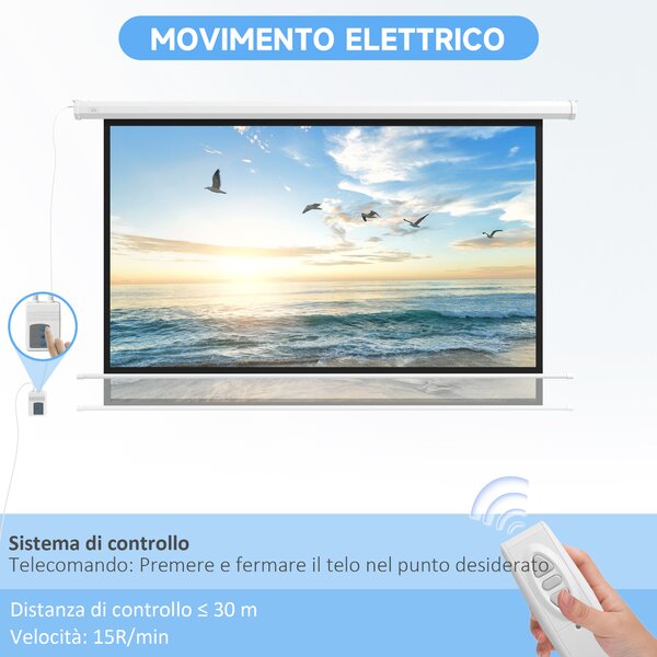 HOMCOM Schermo per Proiettore Motorizzato 84 Pollici 16:9 con Telecomando per Home Cinema Dimensioni 215x8x140cm Colore Bianco|Aosom