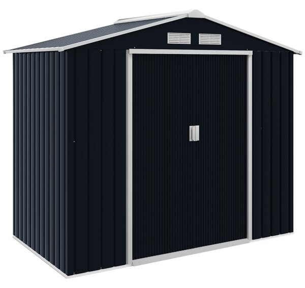 Outsunny Capanno Porta Attrezzi da Giardino con 2 Porte Scorrevoli e 4 Prese d'Aria, Casetta in Acciaio, 213x130x185cm, Grigio Scuro | Aosom Italy