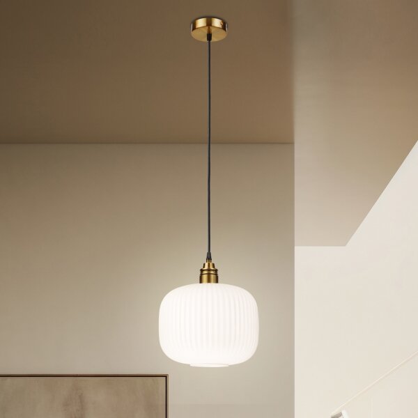 Lampada a sospensione con cavo HECTOR 1xE27/15W/230V bianco/ottone diam. 25 cm