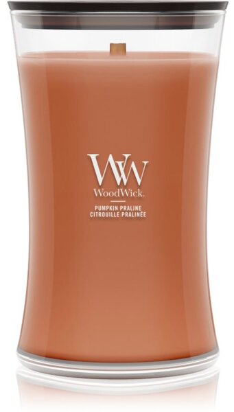 Woodwick Pumpkin Praline candela profumata con stoppino in legno 610 g