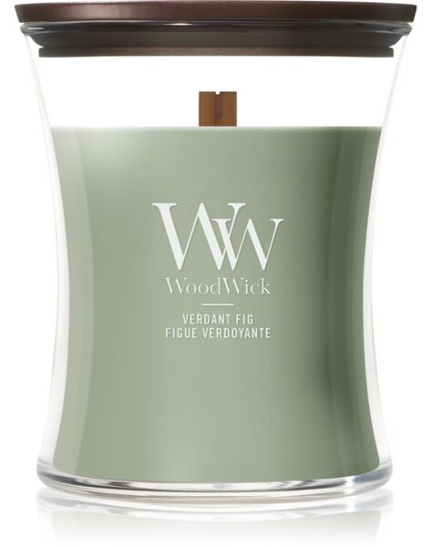 Woodwick Verdant Fig candela profumata con stoppino in legno 275 g