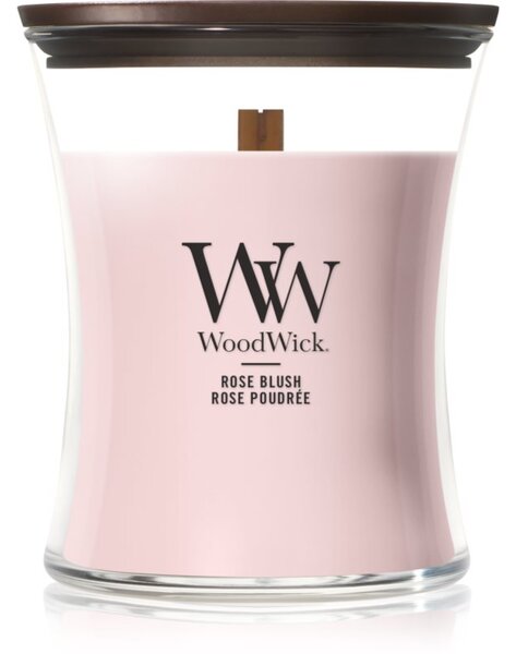 Woodwick Rose Blush candela profumata con stoppino in legno 275 g
