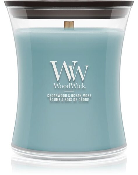 Woodwick Cedarwood & Ocean Moss candela profumata con stoppino in legno 275 g