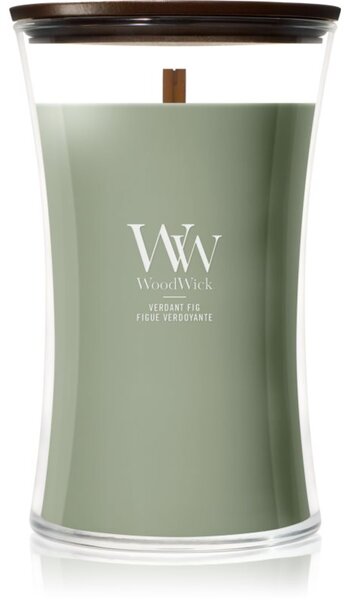 Woodwick Verdant Fig candela profumata con stoppino in legno 610 g