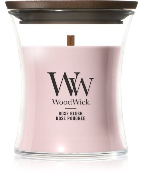 Woodwick Rose Blush candela profumata con stoppino in legno 85 g