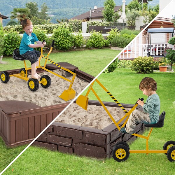 Costway Escavatore per sabbiera con comandi a 2 mani e pala flessibile, Escavatore per bambini schienale ergonomico Giallo