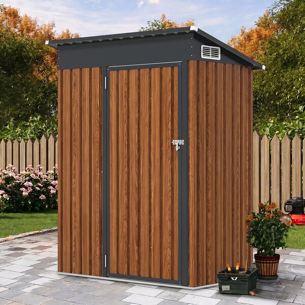 Costway Casetta da giardino con design a tetto inclinato venti d'aria, Capanno da esterno 150x90,5x185cm Naturale