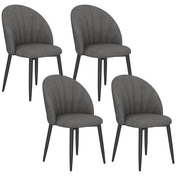 HOMCOM Set 4 sedie da pranzo imbottite effetto velluto con gambe in acciaio, Grigio | Aosom Italy