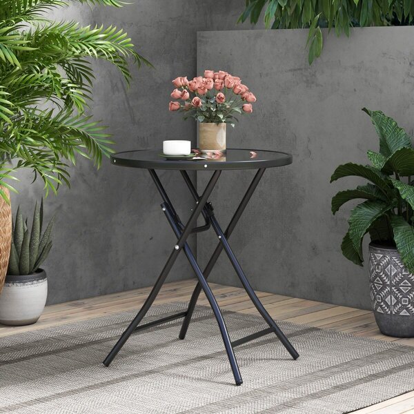 Costway Tavolino pieghevole per giardino e set di 2 sedie da pranzo impilabili in metallo, Tavolo rotondo da 59 cm e set di 2 sedie da giardino
