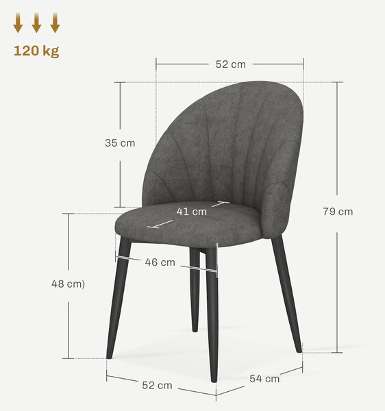 HOMCOM Set 4 sedie da pranzo imbottite effetto velluto con gambe in acciaio, Grigio | Aosom Italy