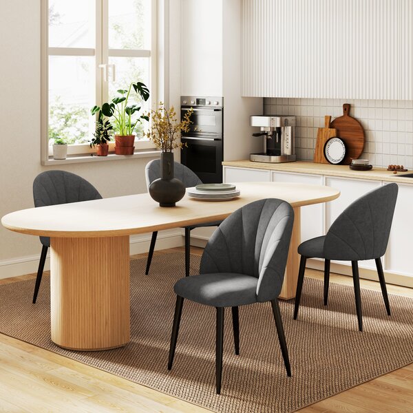 HOMCOM Set 4 sedie da pranzo imbottite effetto velluto con gambe in acciaio, Grigio | Aosom Italy