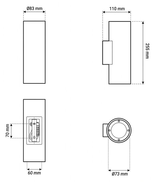 Applique Cilindrica in Cemento Chiaro GU10 IP65 Bidirezione - NOVILUMIO