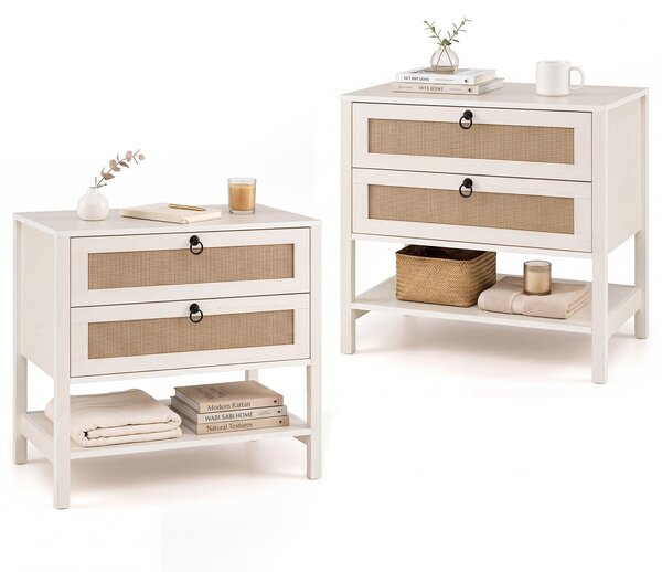 Costway Set di 2 comodino camera da letto bianco con 2 cassetti e 1 ripiano aperto, Tavolino laterale da divano camera per salotto