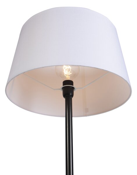 Lampada da terra nera con paralume in lino bianco 45 cm - Simplo