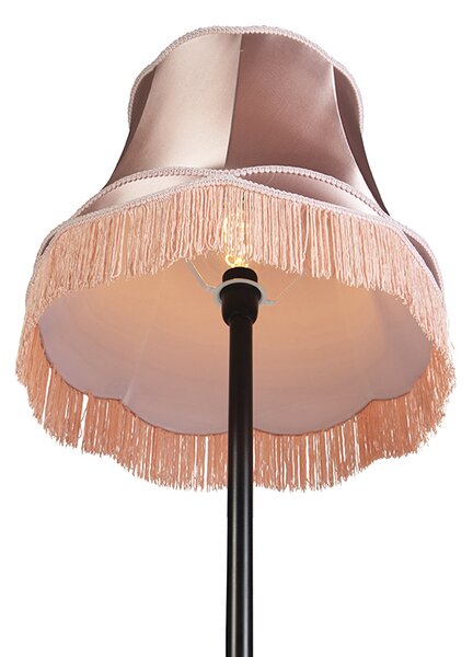 Lampada da terra retrò nera con paralume rosa stile granny 45 cm - Simplo