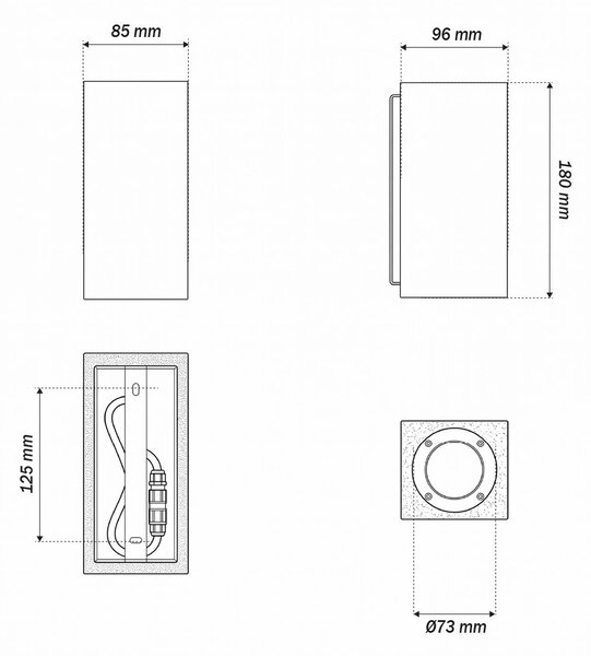 Applique Rettangolare in Cemento Scuro GU10 IP65 - NOVILUMIO