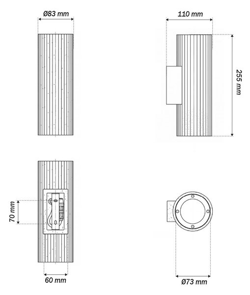 Applique Cilindrica in Cemento Scuro Rigato GU10 IP65 - NOVILUMIO