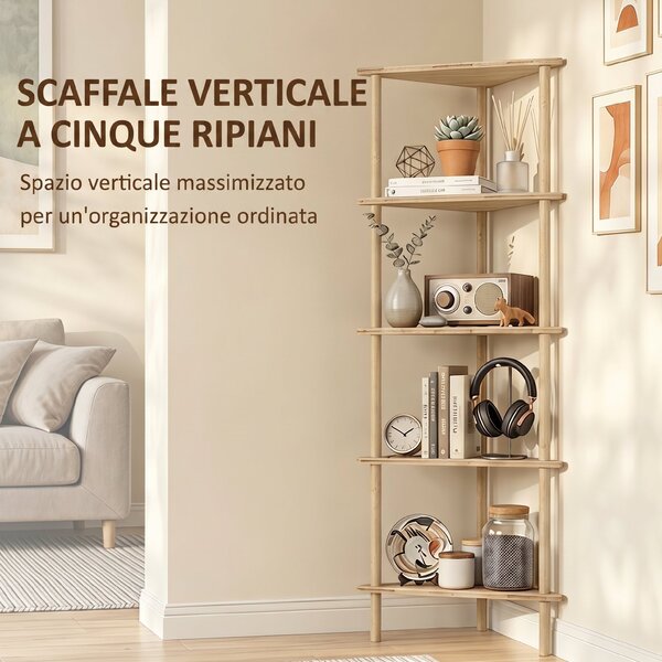 HOMCOM Scaffale Angolare in Bambù a 5 Ripiani, per Casa, Finitura Naturale | Aosom Italy
