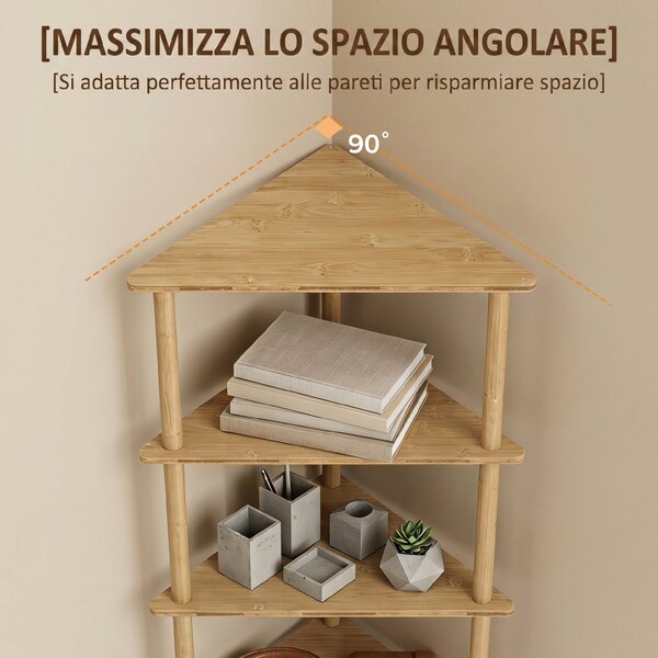 HOMCOM Scaffale Angolare in Bambù a 5 Ripiani, per Casa, Finitura Naturale | Aosom Italy