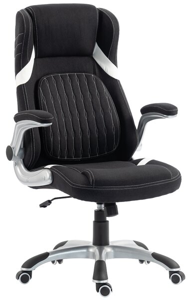 Vinsetto Sedia Ufficio Ergonomica in Tessuto Effetto Lino con Supporto Lombare, Altezza Regolabile, Dondolo, Nero | Aosom Italy