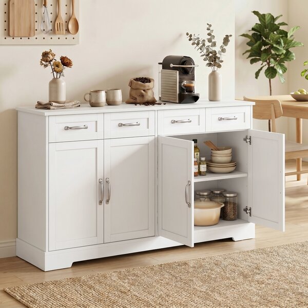 HOMCOM Credenza Buffet, 140 cm Mobile da Cucina Moderno in Stile Country, Bianco | Aosom Italy